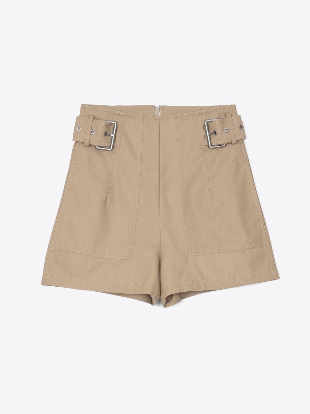 3.1 Phillip Lim Tan High-Waist Shorts with Buckle Tabs